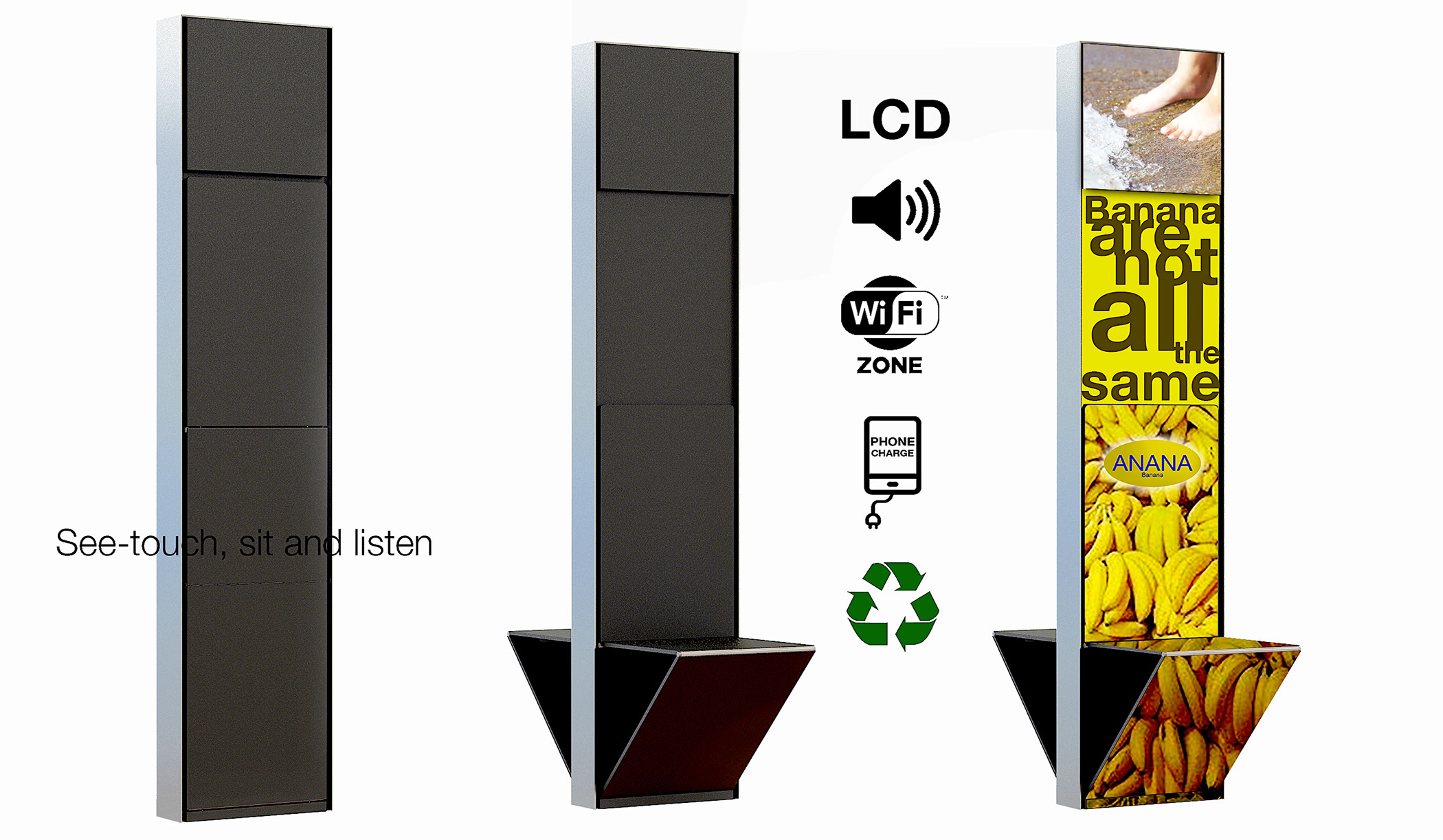 LCD Advertising panel,  © 2019 Copyright All rights reserved INTERNATIONAL PATENT AMD SALOMON DESIGN srls 43123 Parma Italy- Seesit@seesit.eu 